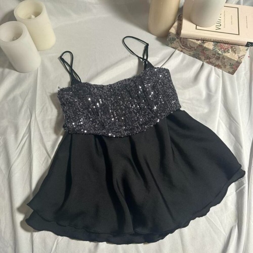 free people sequined layered satin tank